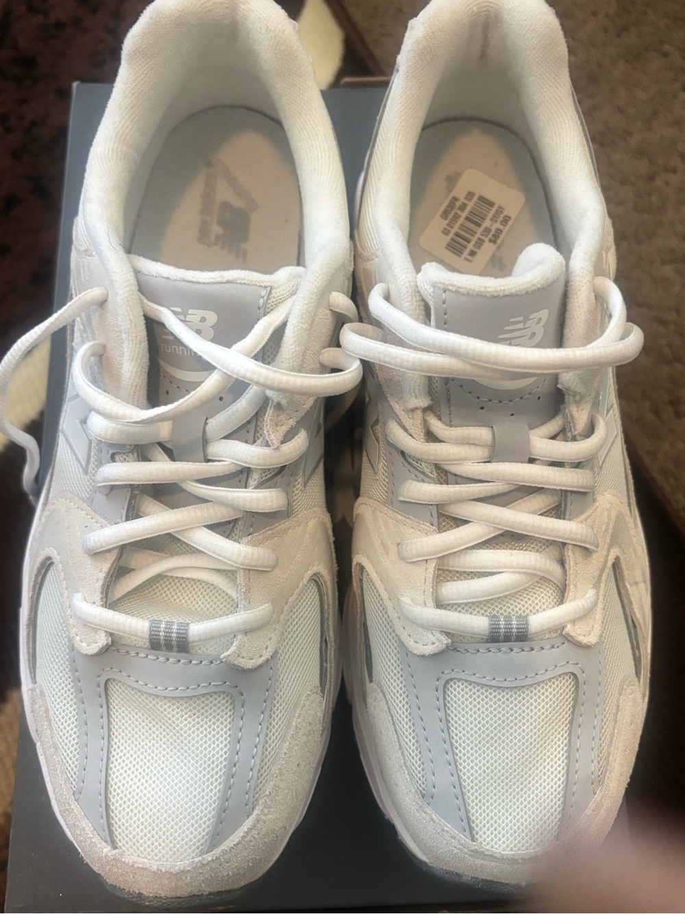 New Balance Kids White and Light Gray Athletic Sneakers